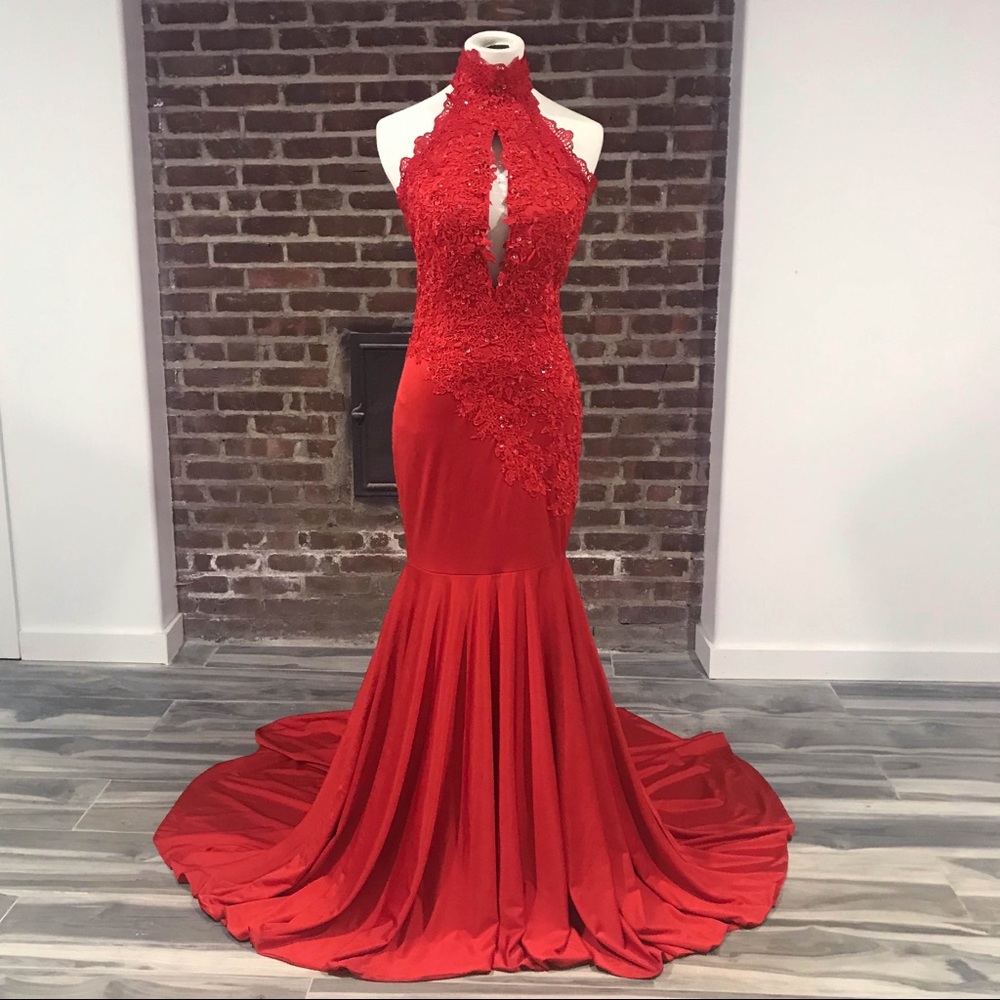 New Sz10 Red Mermaid Evening Prom Dress